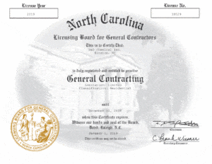 North Carolina General Contractor License