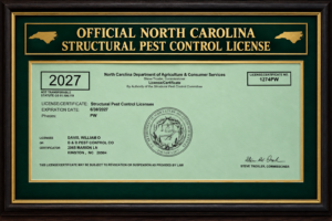 Official North Carolina Structural Pest Control Lic 1274 PW