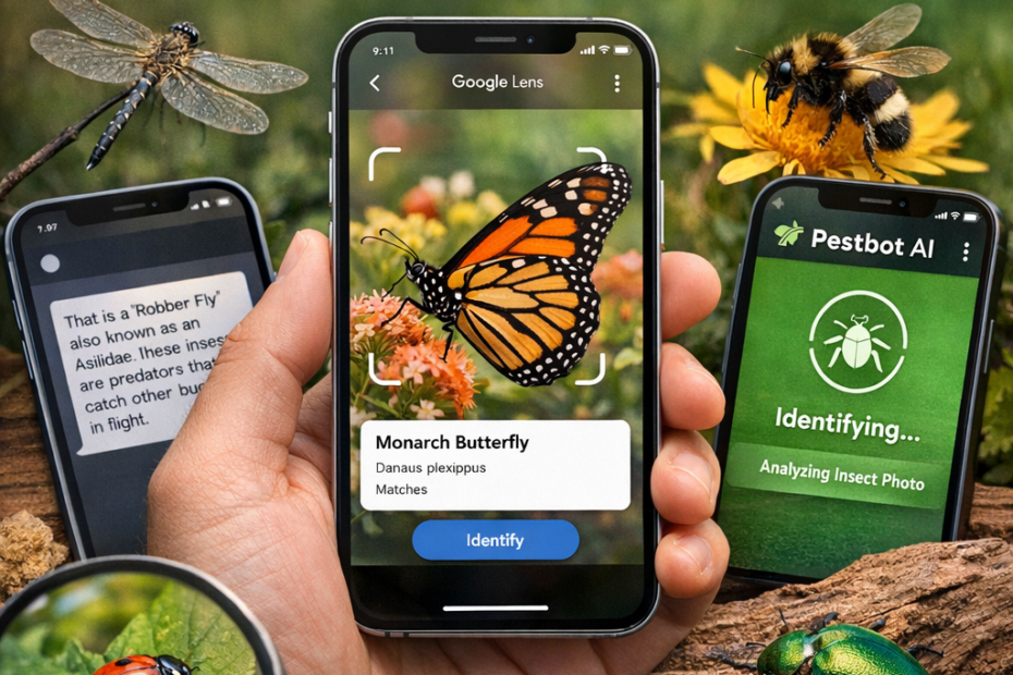 Illustration of Insect Identification on iPhone: Google Lens, ChatGPT, Pestbot AI