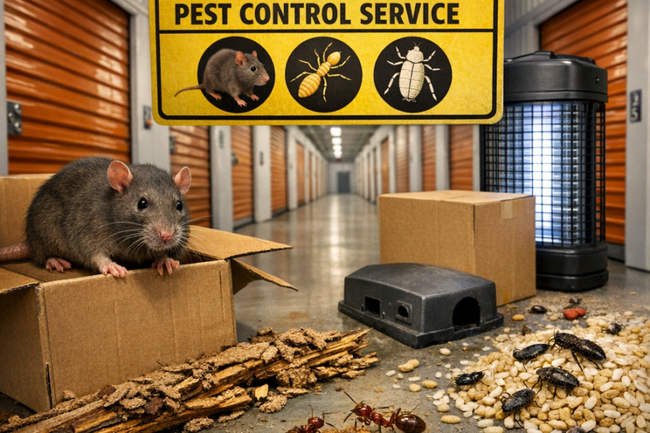 Illustration of Self Storage Facility Pest Control Service: Rodents, Termites, Stored-Product Pests